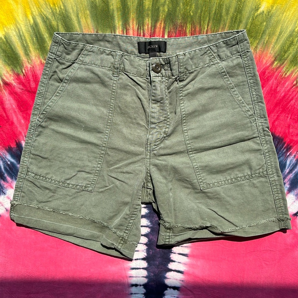 JCrew Olive Green Linen Blend Military Shorts Size 2